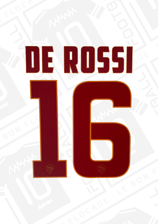 Flocage officiel - As Roma, De Rossi, 2014/2015, Extérieur, Bordeaux/ Orange