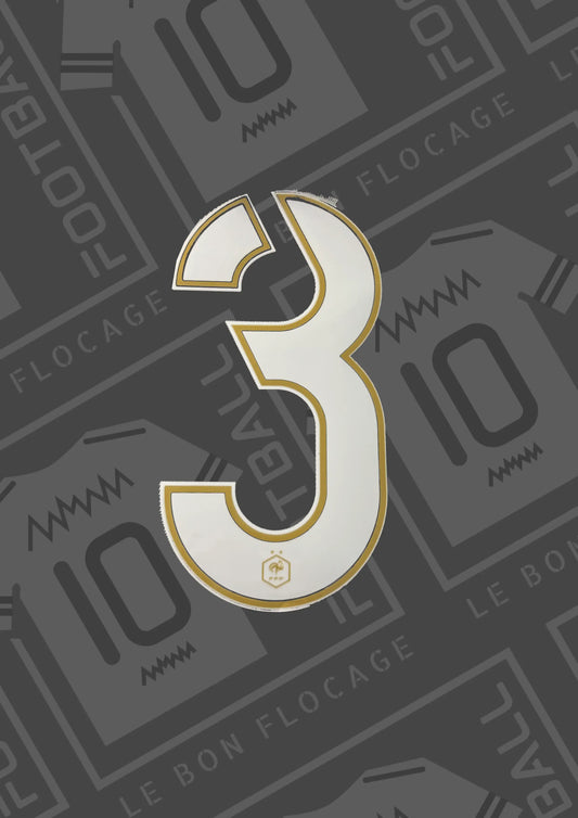 Flocage repro - numéro 3, National, blanc/ or