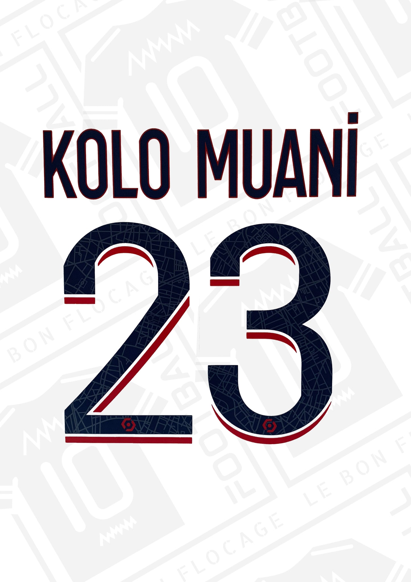 Flocage officiel - PSG, Kolo Muani, 2023/2024, extérieur, bleu/ rouge